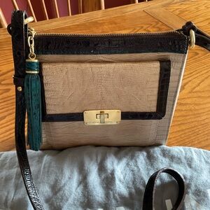 Brahmin Textured Brown/Tan Croc Embossed Leather, Front Wallet, Crossbody